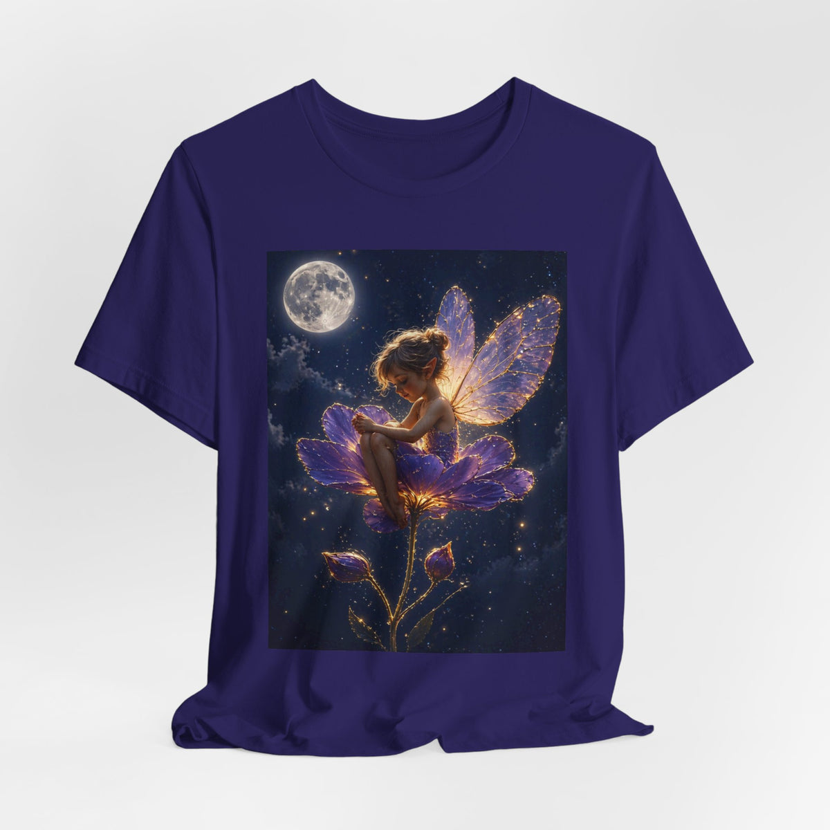 Fairy Night T-Shirt — Moonlit Fairy on Purple Flower