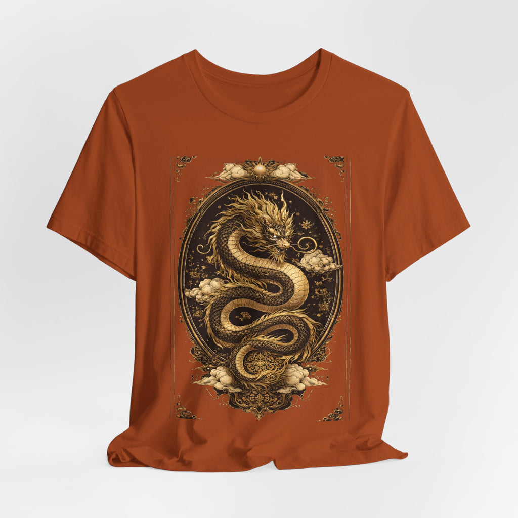 Dragon Oval Graphic Tee — Vintage Gold Snake Illustration T-Shirt