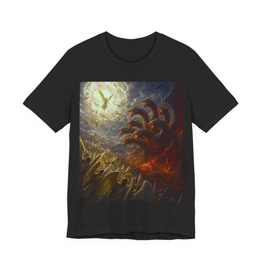 Apocalyptic Angel vs. Satan the 7 headed Dragon Graphic  T-Shirt