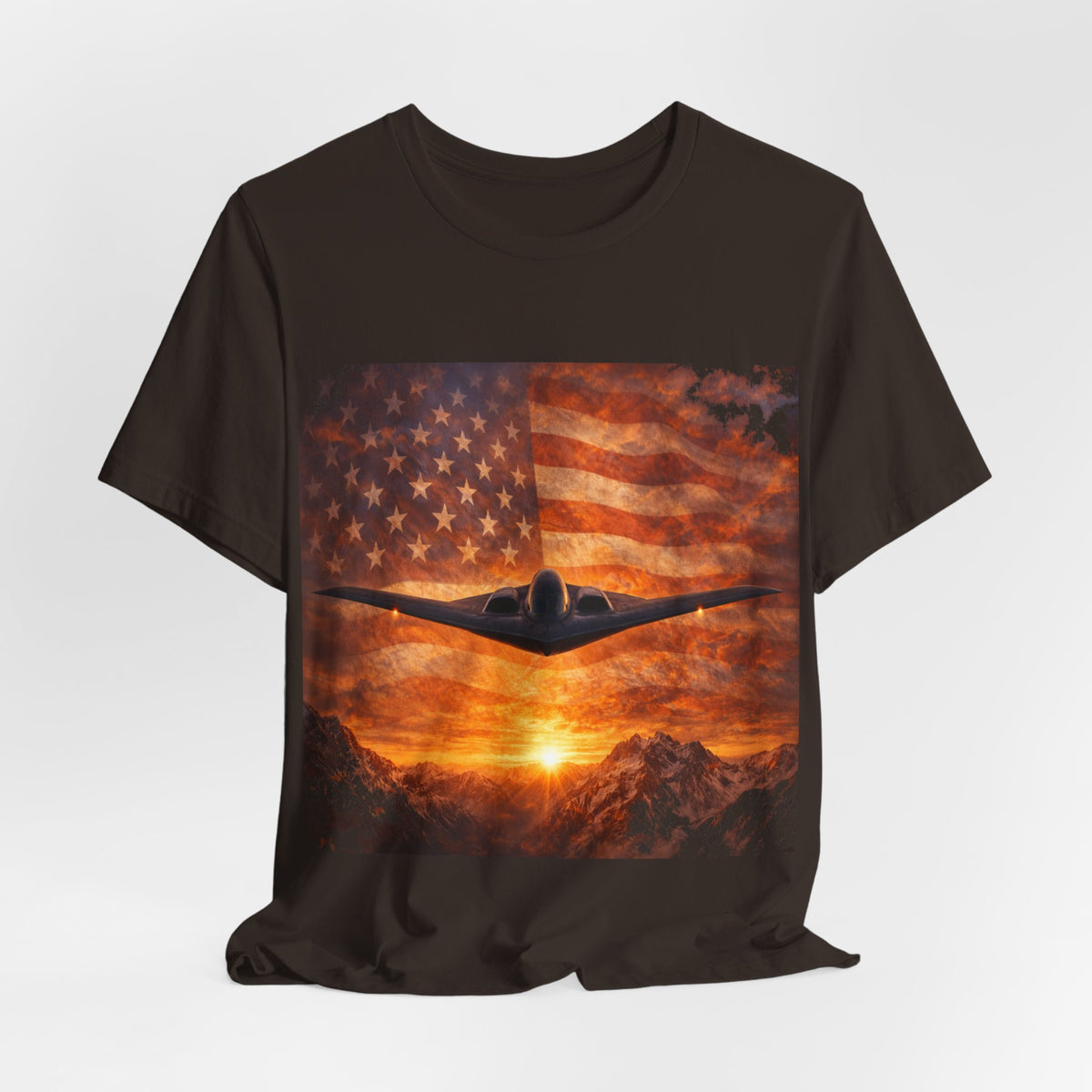 American Flag Bomber Plane T-Shirt — Patriotic Military Aviation Tee