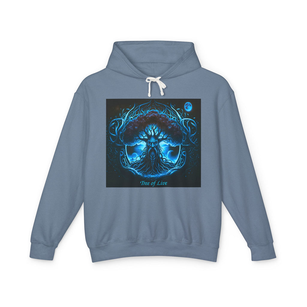 Yggdrasil, thYggdrasil- Viking symbols/Norse symbols but an important element of the Norse faith itself.---Tree of Life Hoodie — Blue Mystical Nature Graphic Hooded Sweatshirt