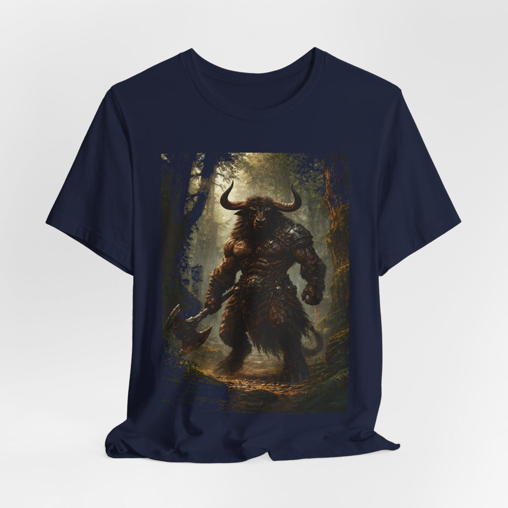 Minotaur Forest Warrior T-Shirt — Mythic Fantasy Creature Graphic Tee