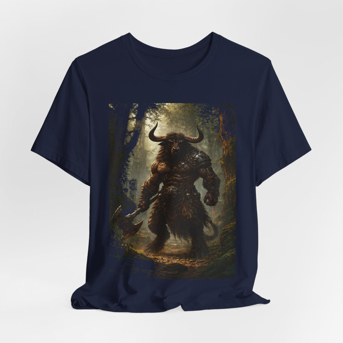 Minotaur Forest Warrior T-Shirt — Mythic Fantasy Creature Graphic Tee