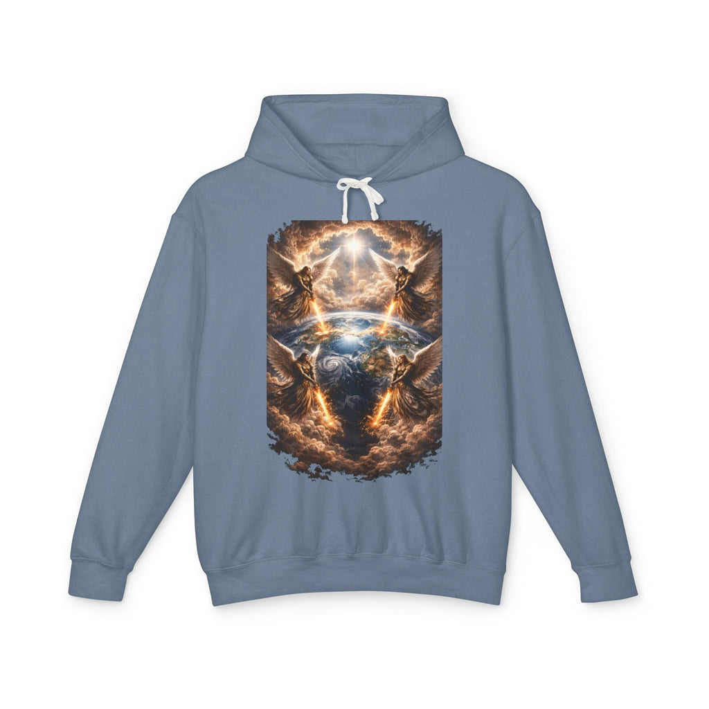 Revelation 7:1 Four angels standing on the four corners of the earth as seen from heaven Apocalyptic Earth Graphic Hoodie — Cosmic Storms, Lightning & Angelic Light