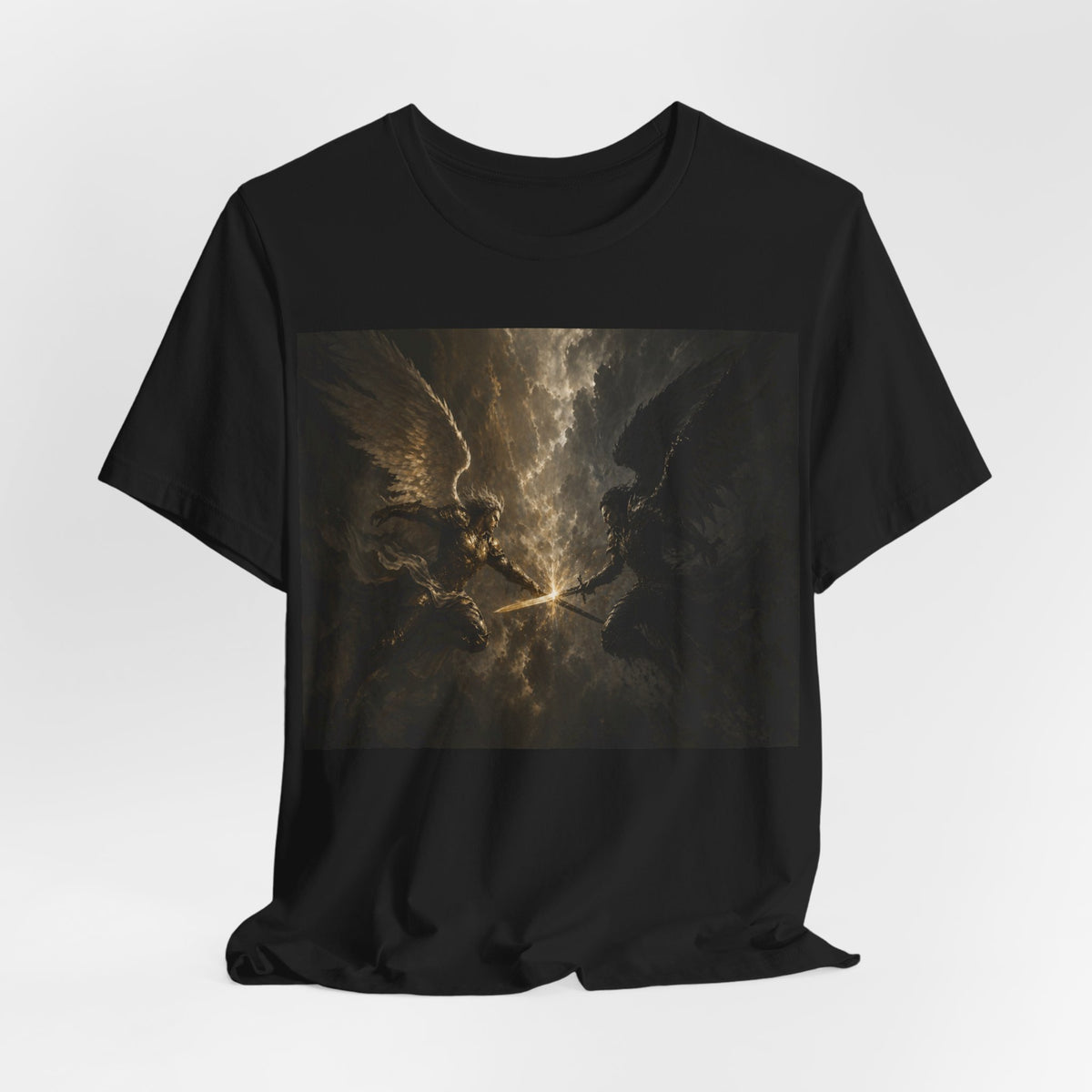 Angel Battle Graphic Tee — Dark Mythic Winged Warriors Shirt