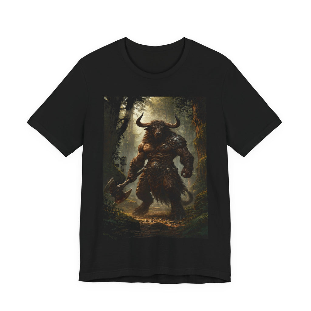 Minotaur Forest Warrior T-Shirt — Mythic Fantasy Creature Graphic Tee