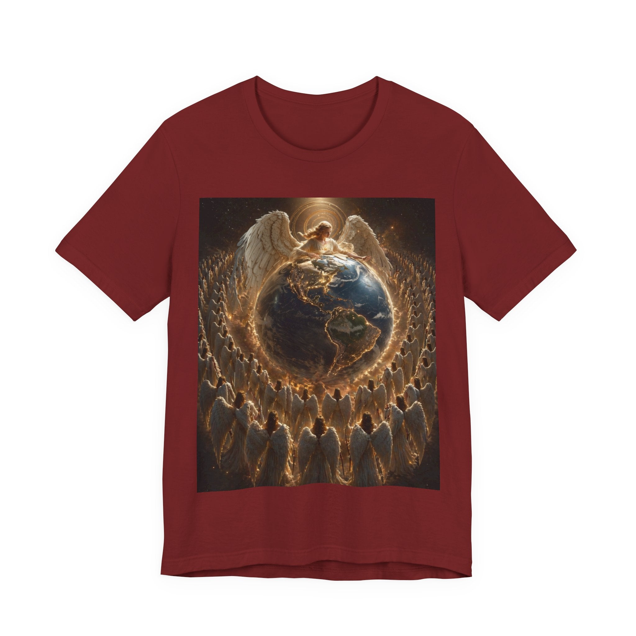 Angel Watching Over Earth T‑Shirt — Spiritual Guardian Globe Tee