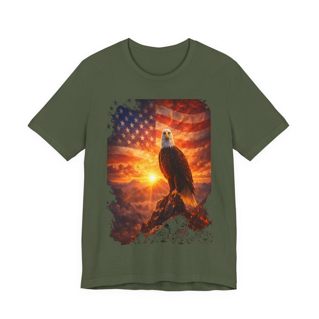 Patriotic Eagle T-Shirt – American Flag Sunrise Graphic Tee