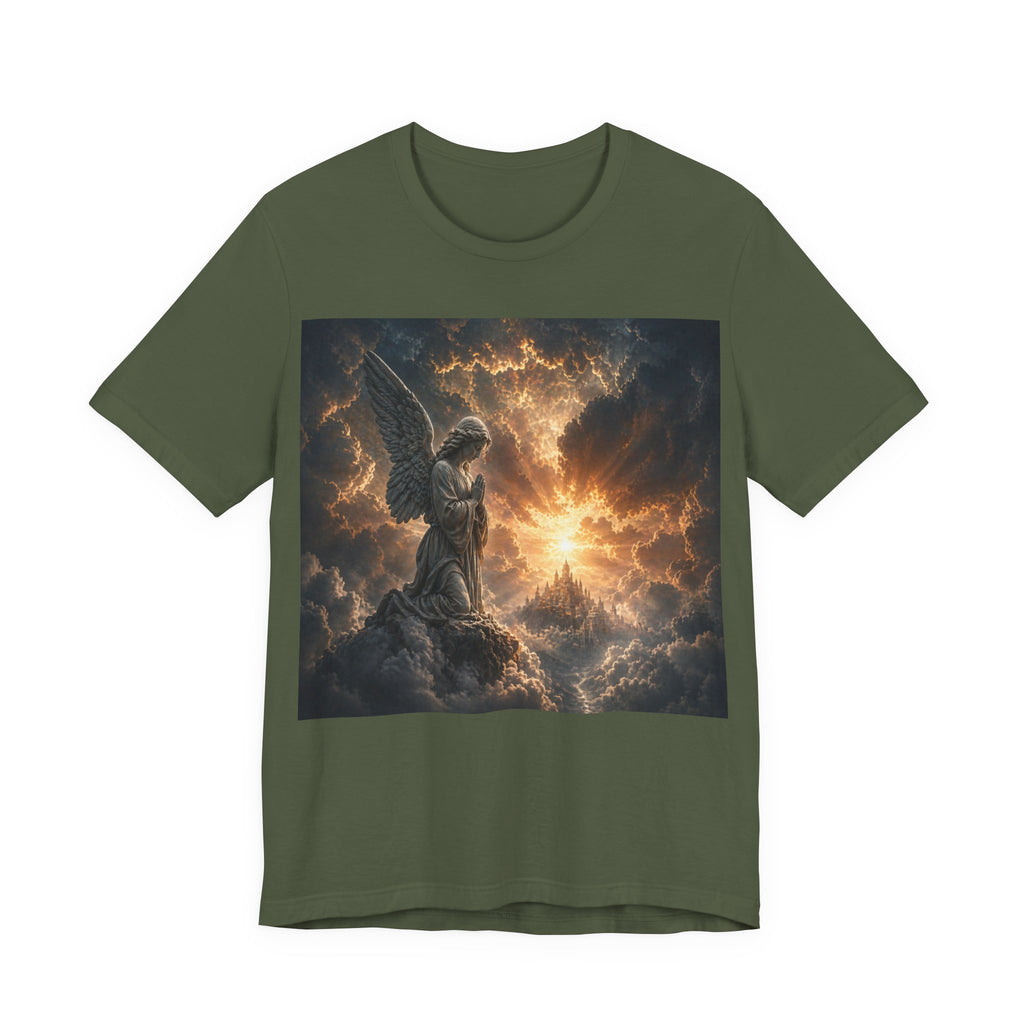 Angel in Storm Graphic Tee — Dramatic Celestial Art T-Shirt