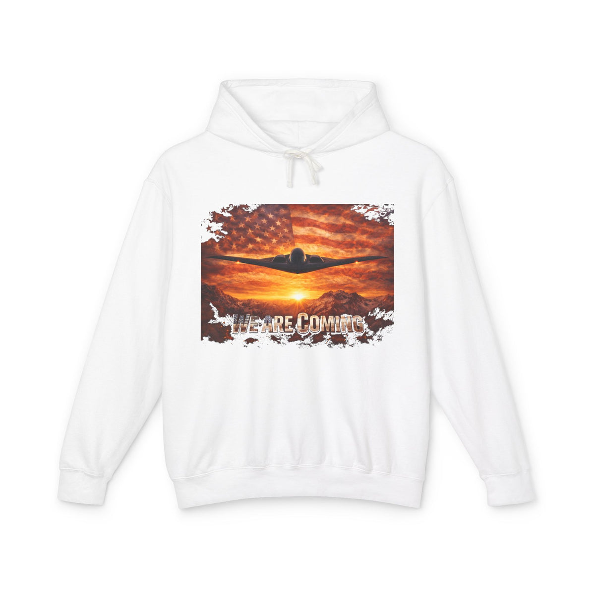 USA B2 Spirt--Airplane Sunset Hoodie — "Wherever I Roam" Vintage Flag Pilot Sweatshirt
