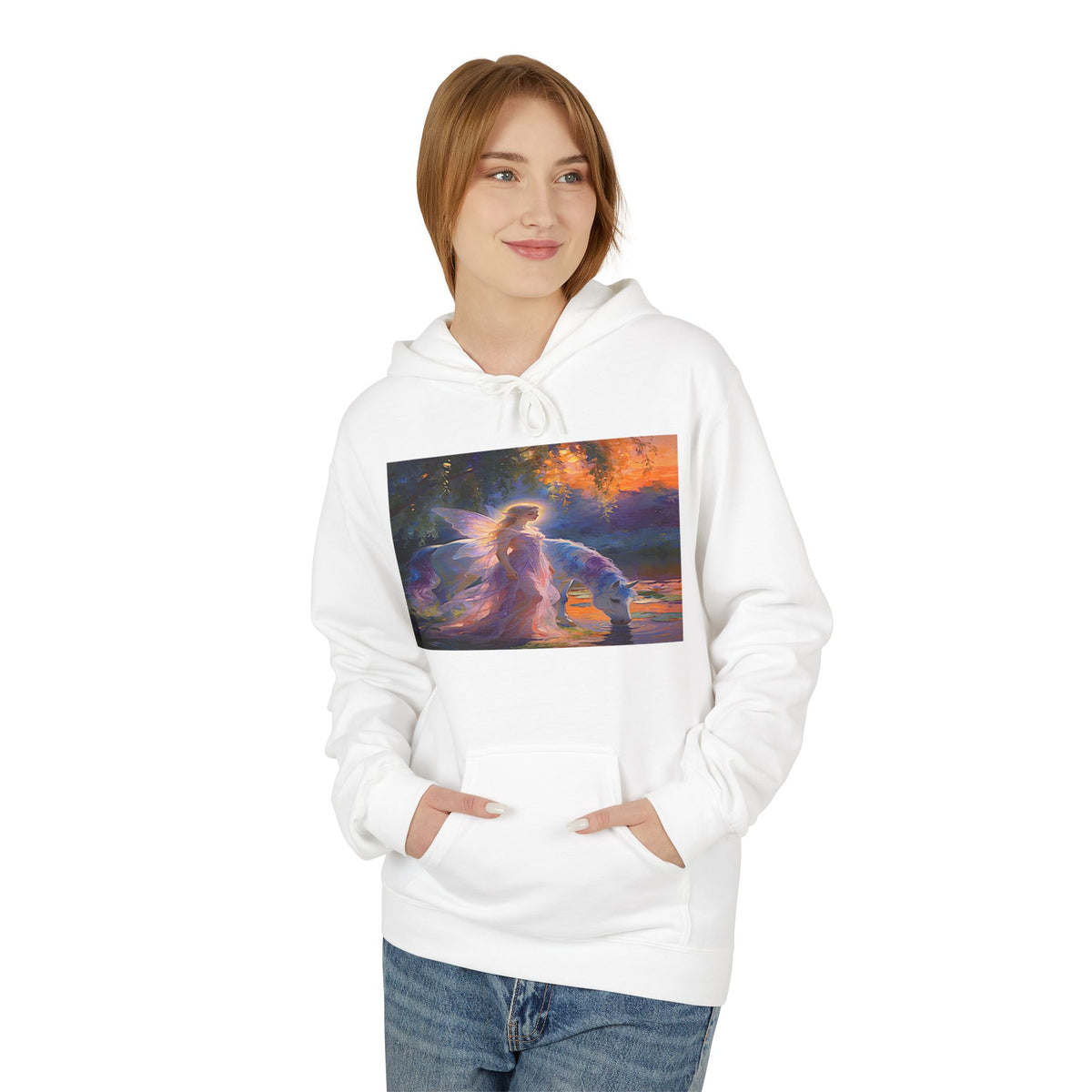 Unicorn Fairy Cotton Hoodie — Cosmic Cat Art Pullover
