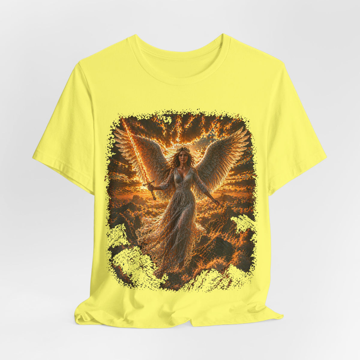 Angel Wings Graphic Tee — Fiery Guardian Angel Design