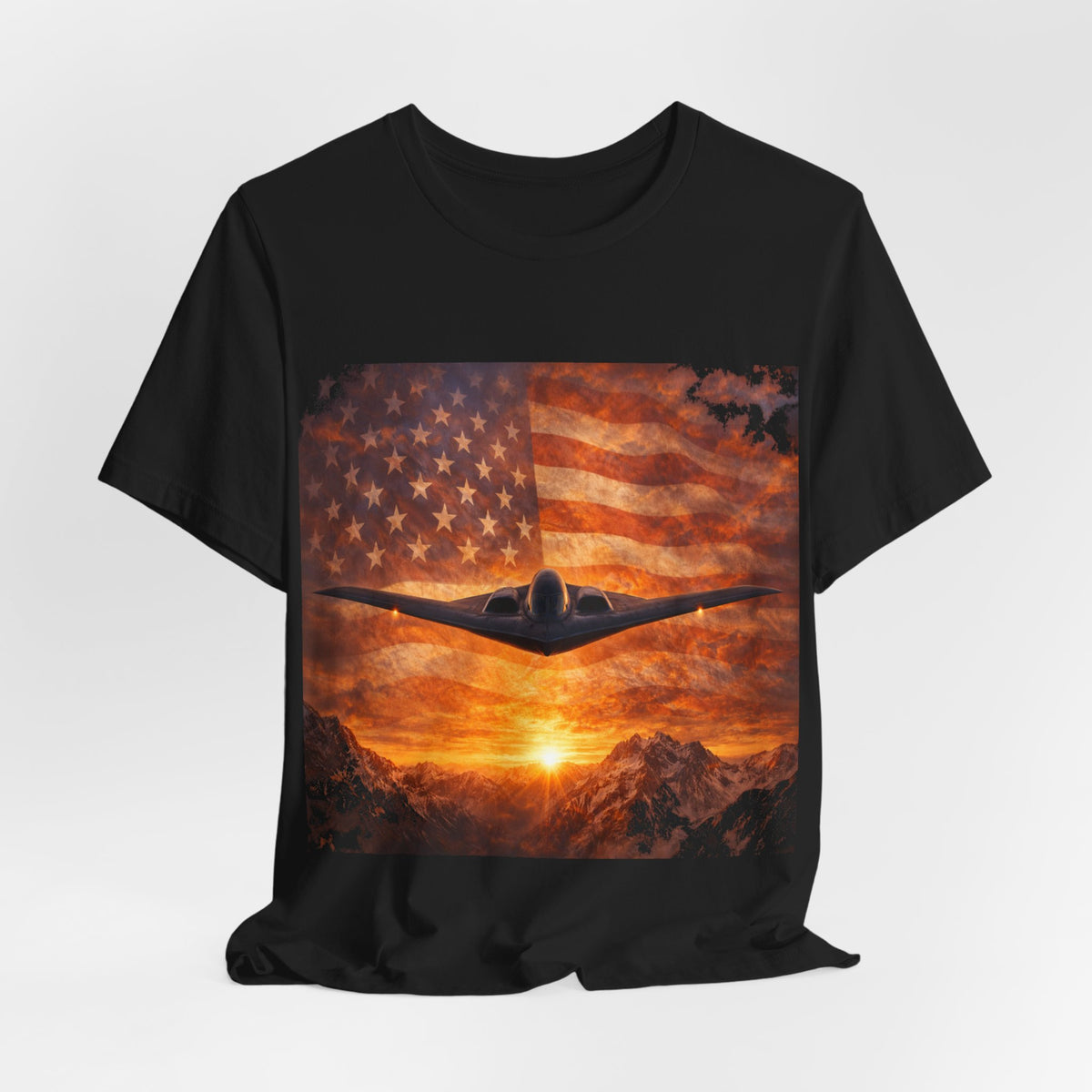 American Flag Bomber Plane T-Shirt — Patriotic Military Aviation Tee