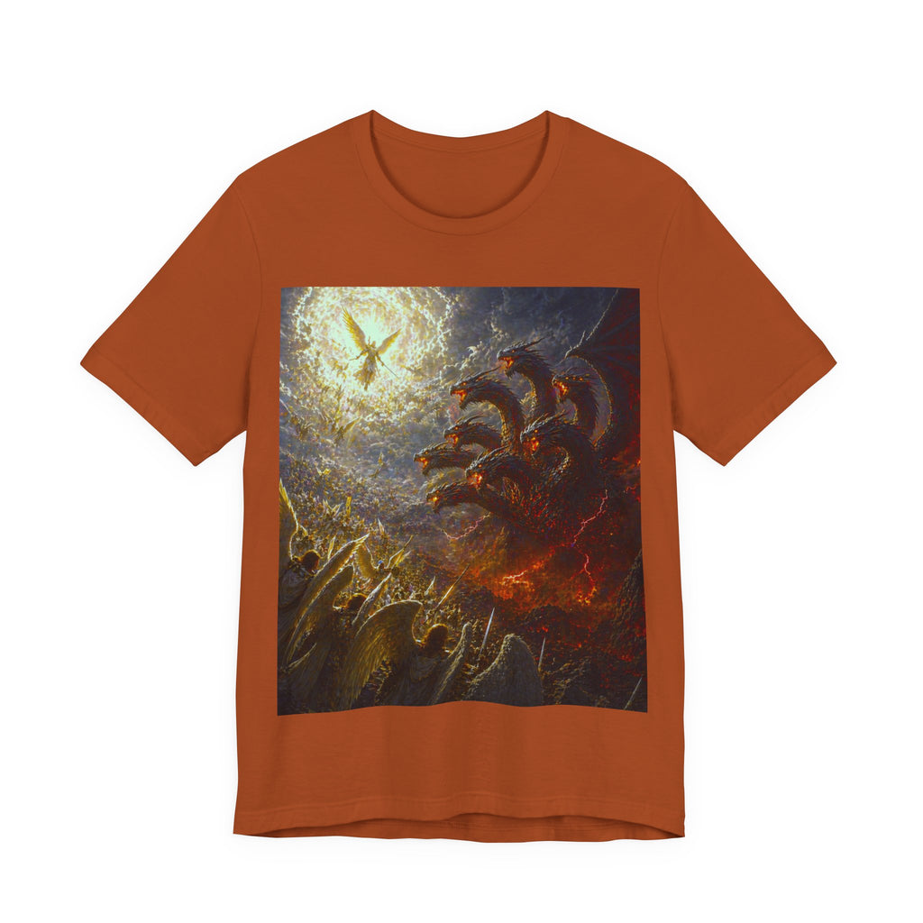 Apocalyptic Angel vs. Satan the 7 headed Dragon Graphic  T-Shirt
