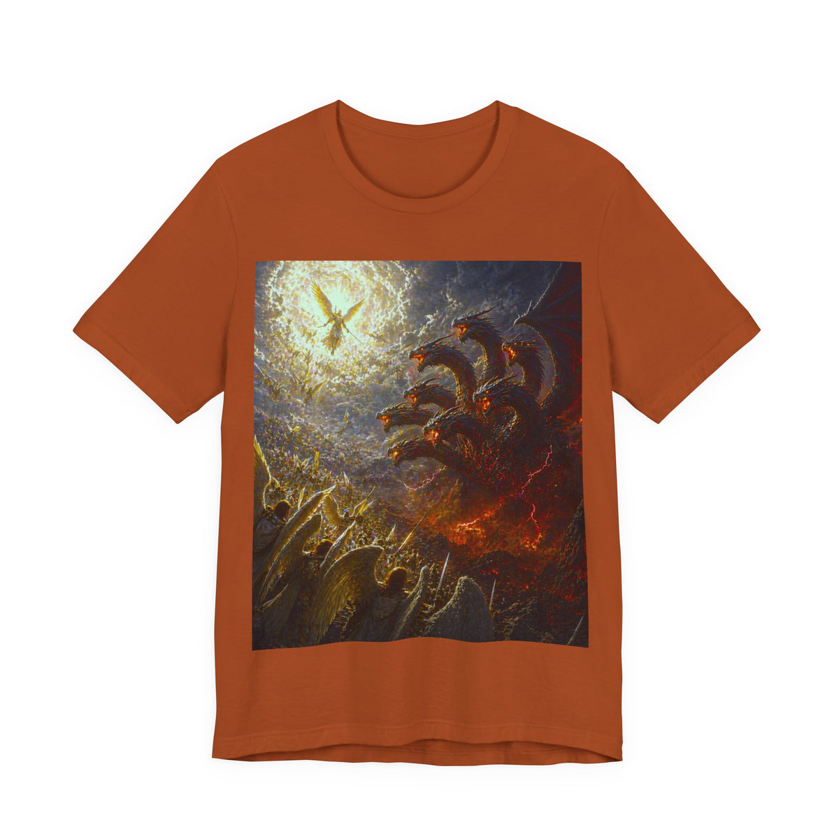 Apocalyptic Angel vs. Satan the 7 headed Dragon Graphic  T-Shirt