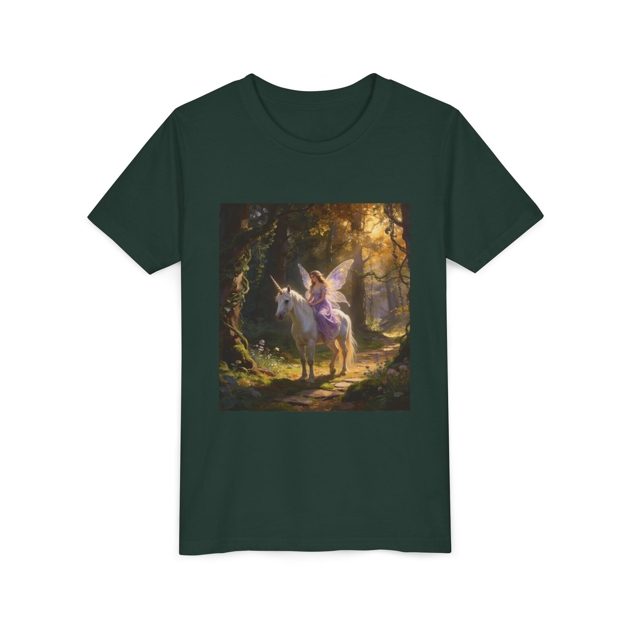 Youth Tee — Enchanted Unicorn & Fairy Forest Graphic