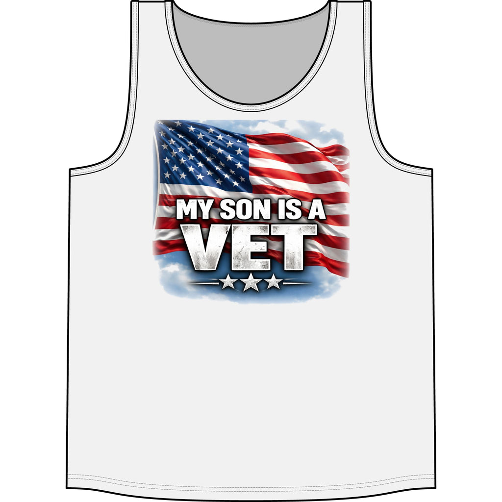 My Son Is A Vet American Flag Tank Top — Veteran Support Patriotic Sleeveless Shirt