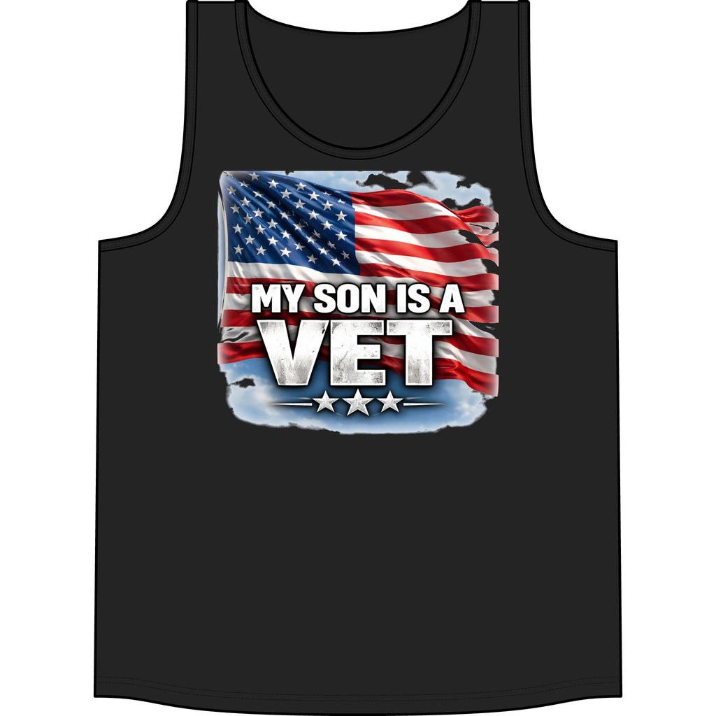My Son Is A Vet American Flag Tank Top — Veteran Support Patriotic Sleeveless Shirt