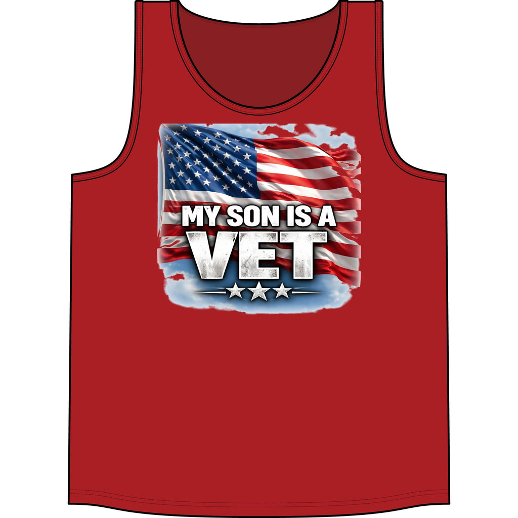 My Son Is A Vet American Flag Tank Top — Veteran Support Patriotic Sleeveless Shirt
