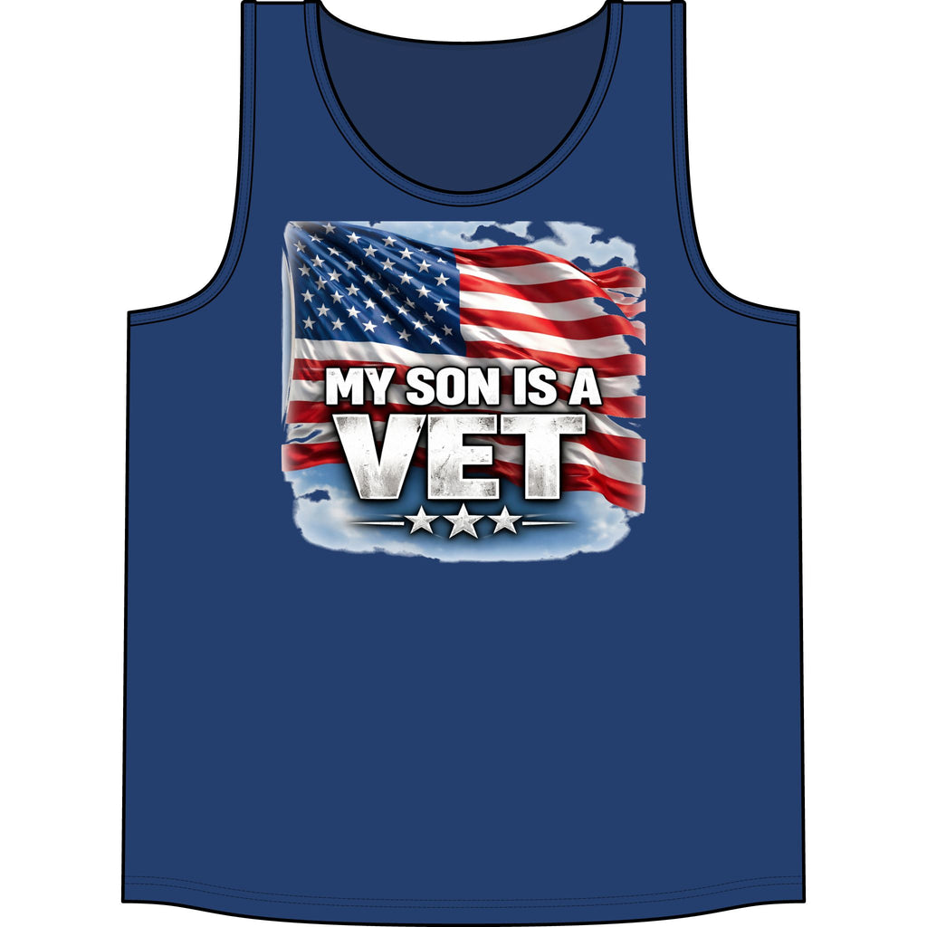 My Son Is A Vet American Flag Tank Top — Veteran Support Patriotic Sleeveless Shirt