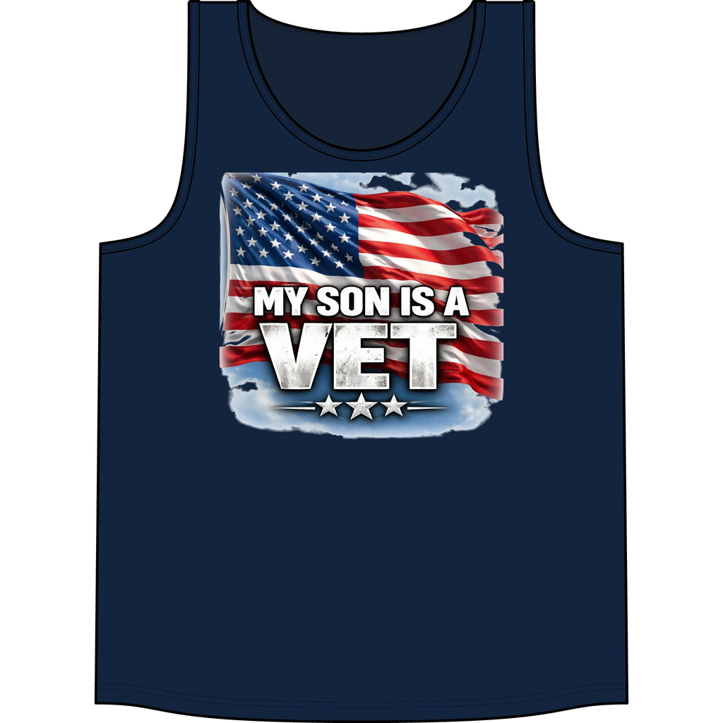 My Son Is A Vet American Flag Tank Top — Veteran Support Patriotic Sleeveless Shirt