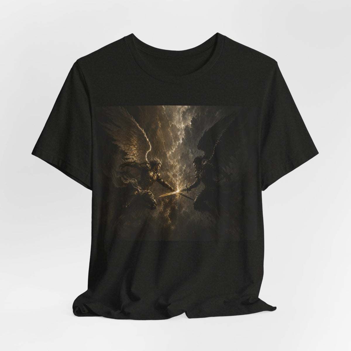 Angel Battle Graphic Tee — Dark Mythic Winged Warriors Shirt