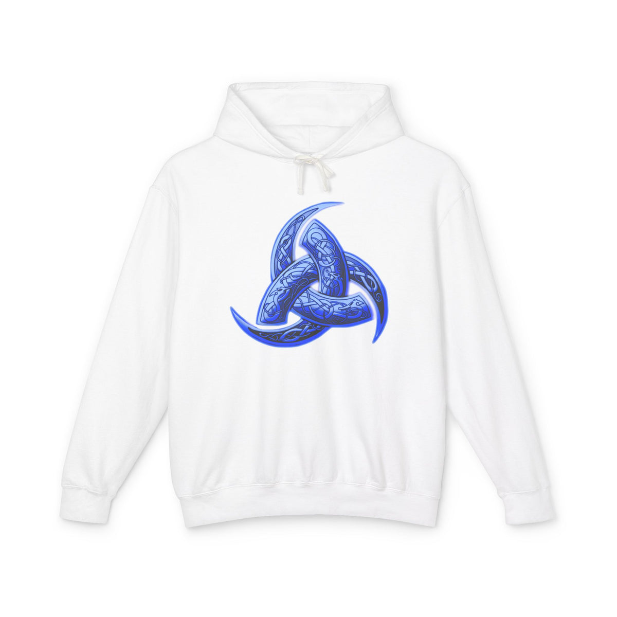 The Triple Horn of Odin is--Celtic Blue Triquetra Hoodie — Intricate Knotwork Hooded Sweatshirt