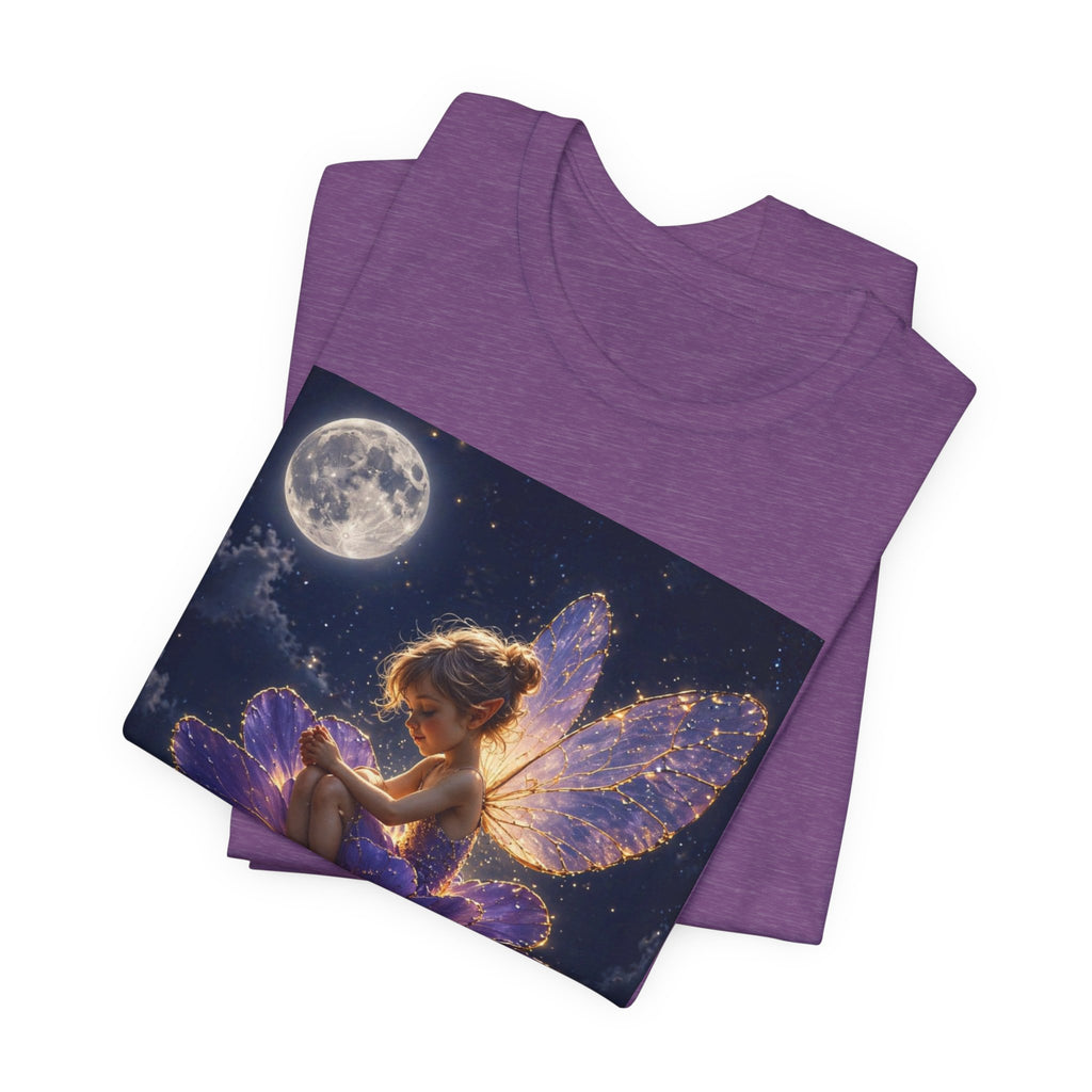Fairy Night T-Shirt — Moonlit Fairy on Purple Flower