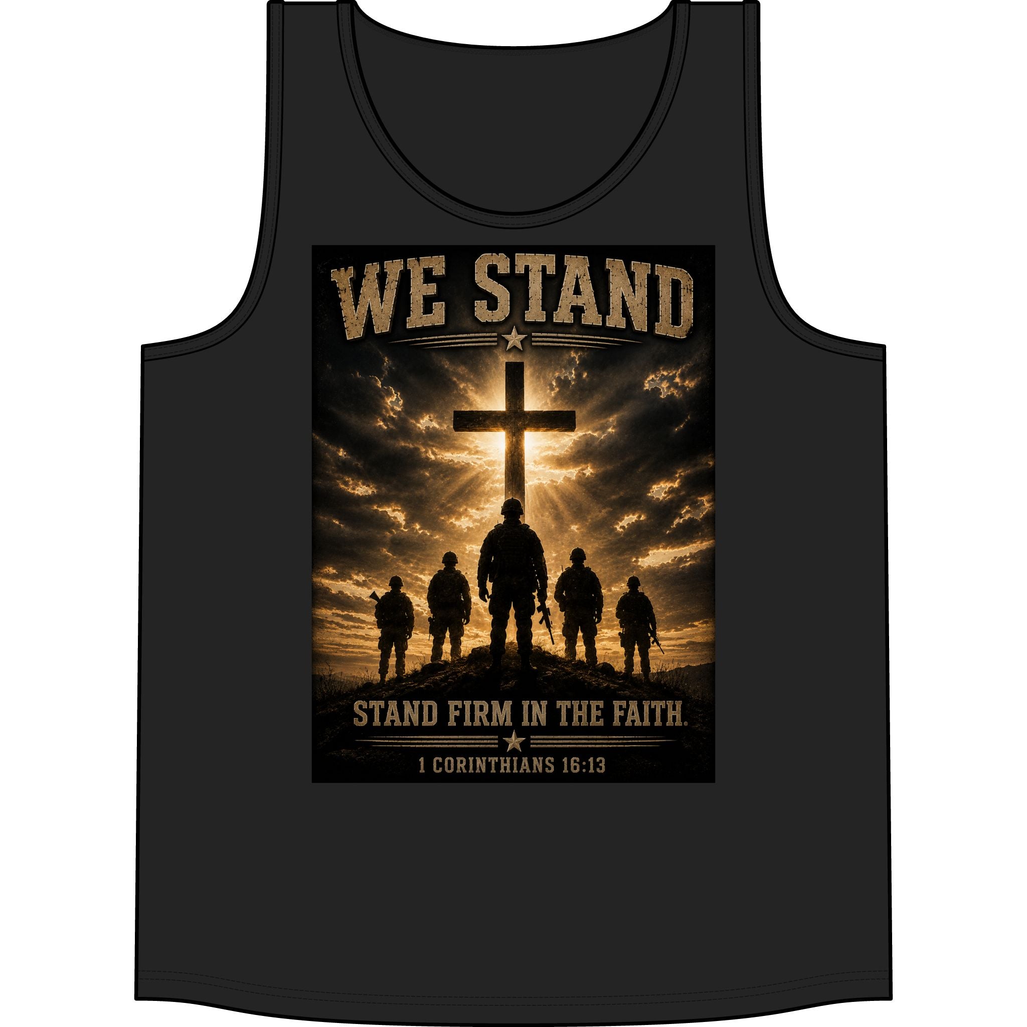 We Stand  for God Cross Tank Top – "Stand Firm in the Faith" Christian Military Graphic