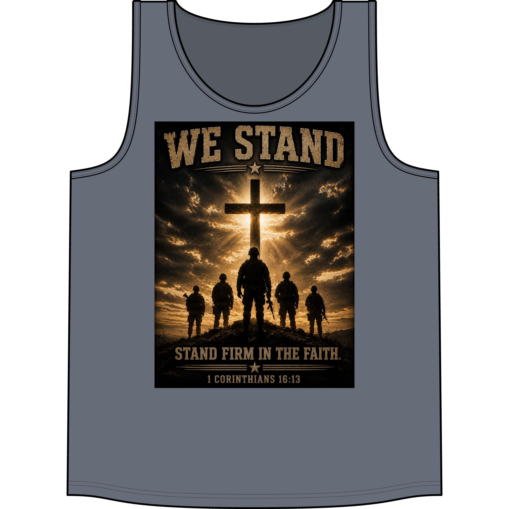 We Stand  for God Cross Tank Top – "Stand Firm in the Faith" Christian Military Graphic