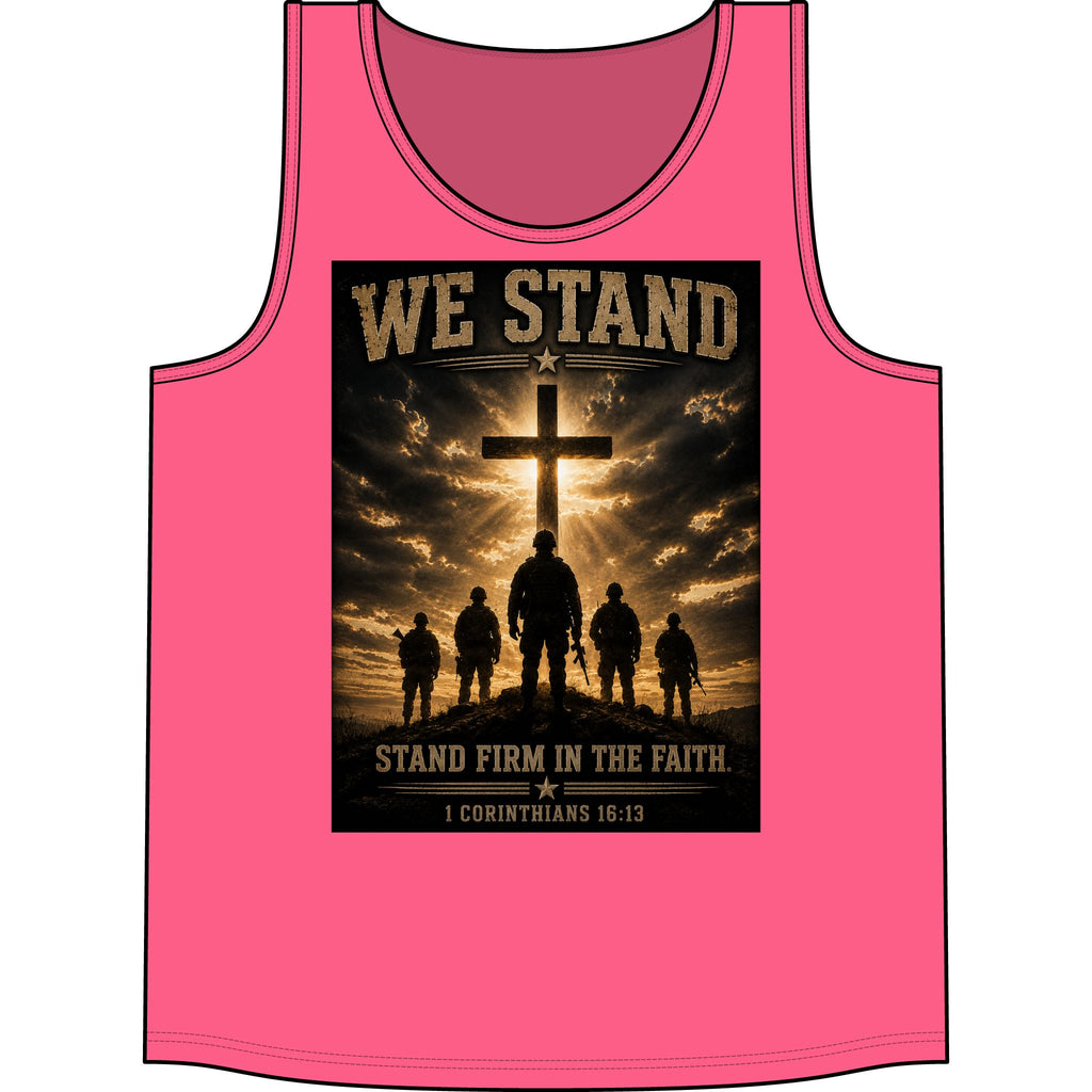 We Stand  for God Cross Tank Top – "Stand Firm in the Faith" Christian Military Graphic
