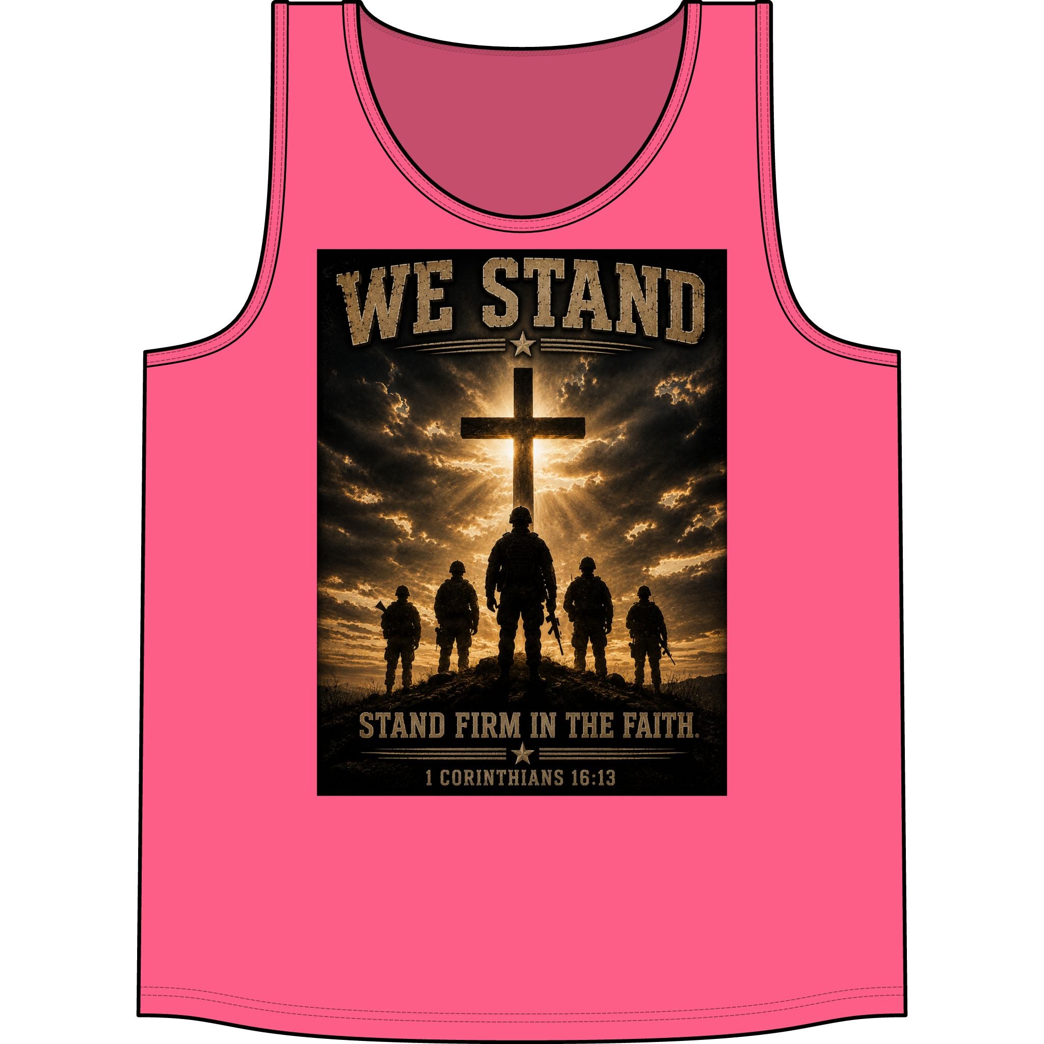 We Stand  for God Cross Tank Top – "Stand Firm in the Faith" Christian Military Graphic