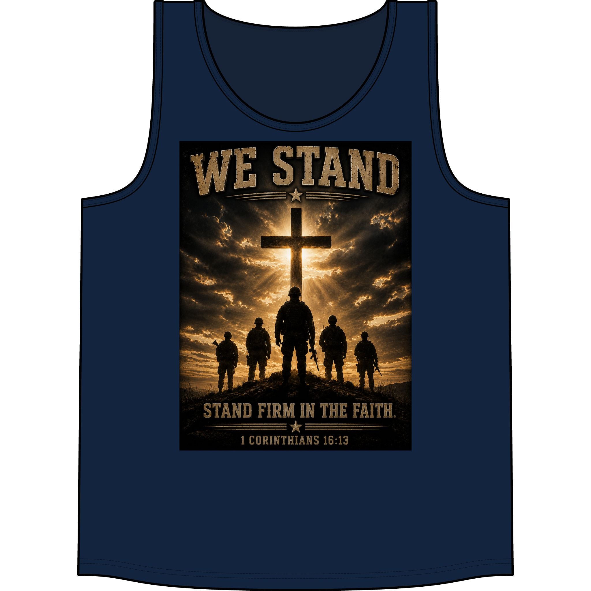 We Stand  for God Cross Tank Top – "Stand Firm in the Faith" Christian Military Graphic