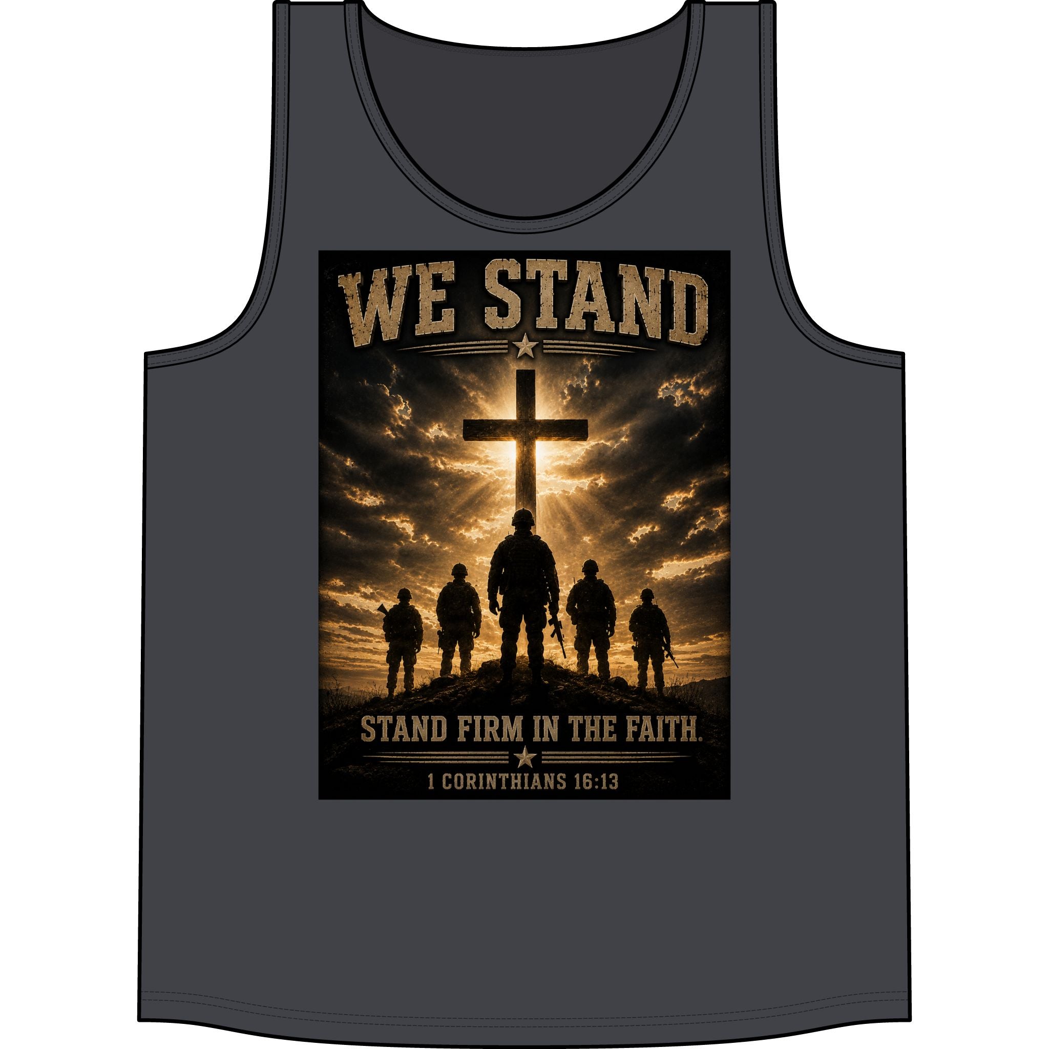 We Stand  for God Cross Tank Top – "Stand Firm in the Faith" Christian Military Graphic