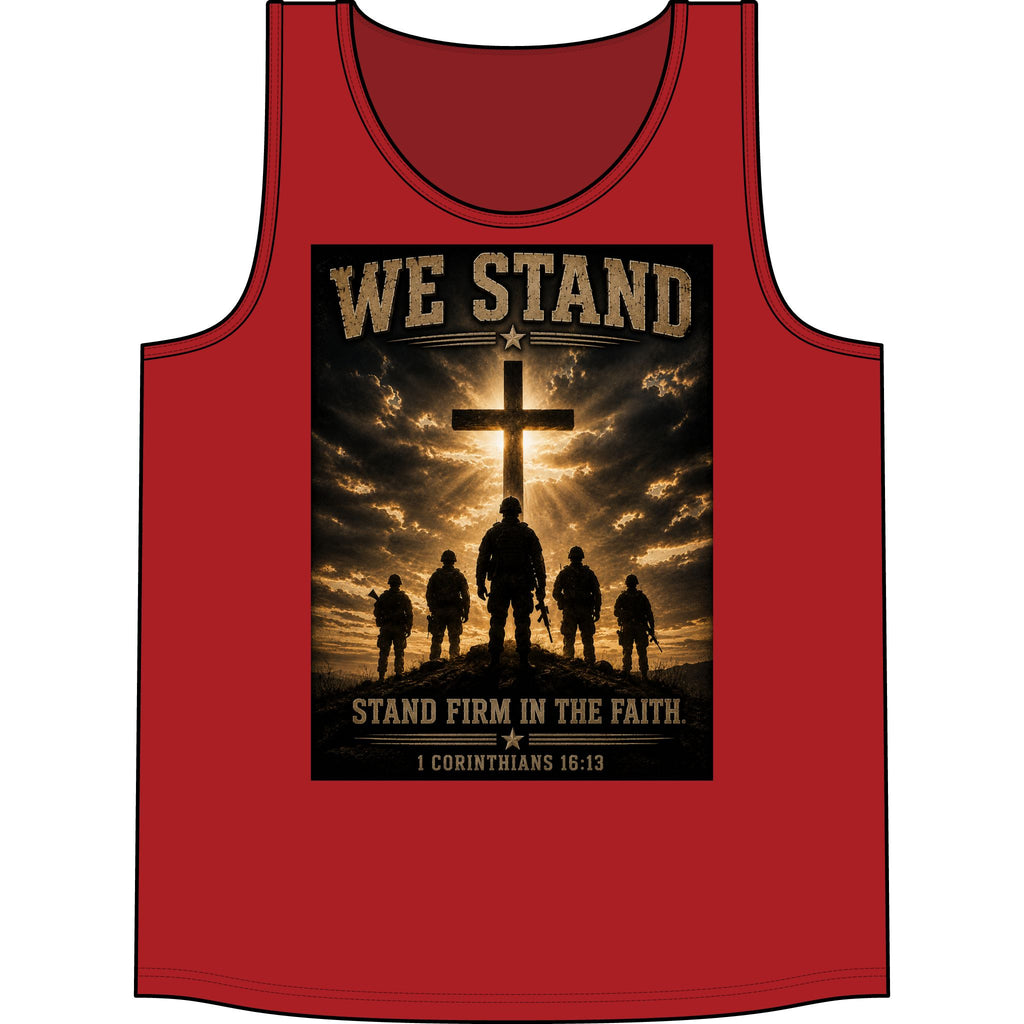 We Stand  for God Cross Tank Top – "Stand Firm in the Faith" Christian Military Graphic