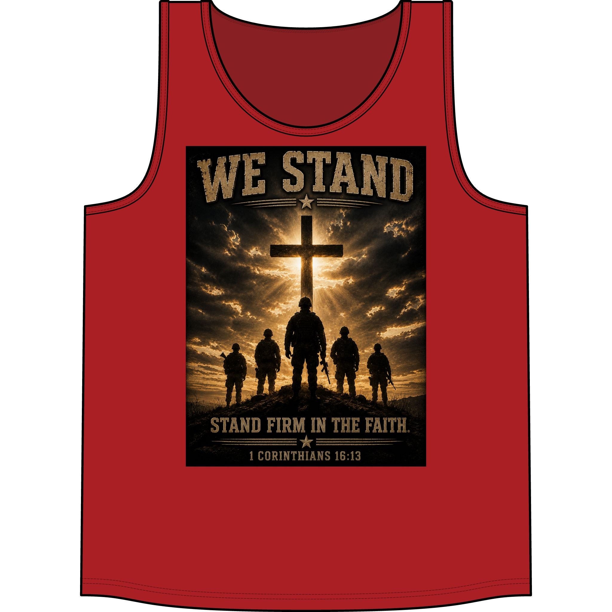 We Stand  for God Cross Tank Top – "Stand Firm in the Faith" Christian Military Graphic