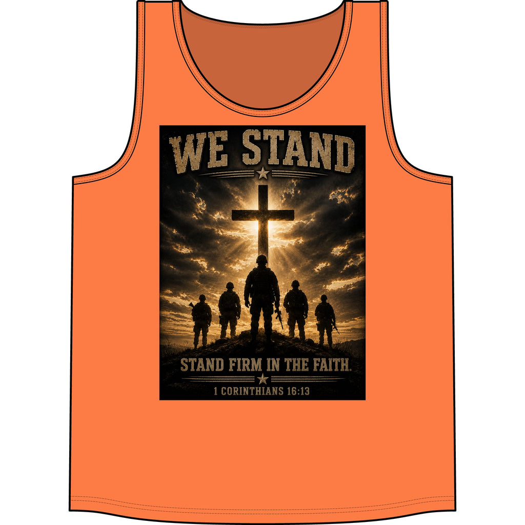 We Stand  for God Cross Tank Top – "Stand Firm in the Faith" Christian Military Graphic