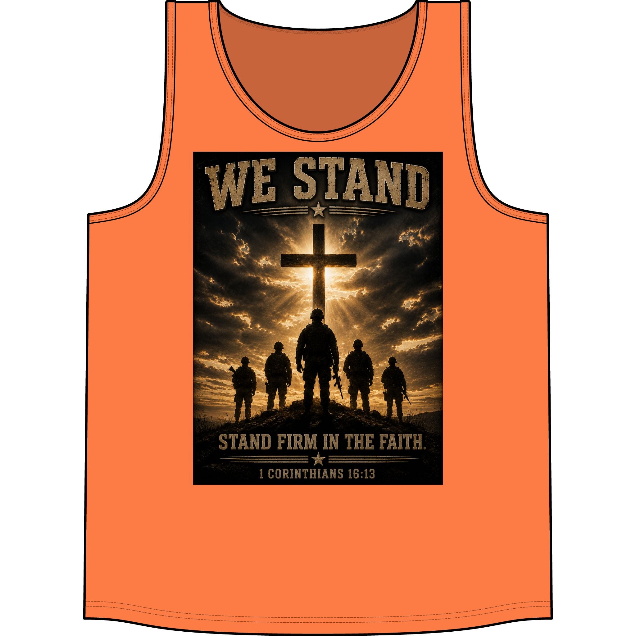 We Stand  for God Cross Tank Top – "Stand Firm in the Faith" Christian Military Graphic