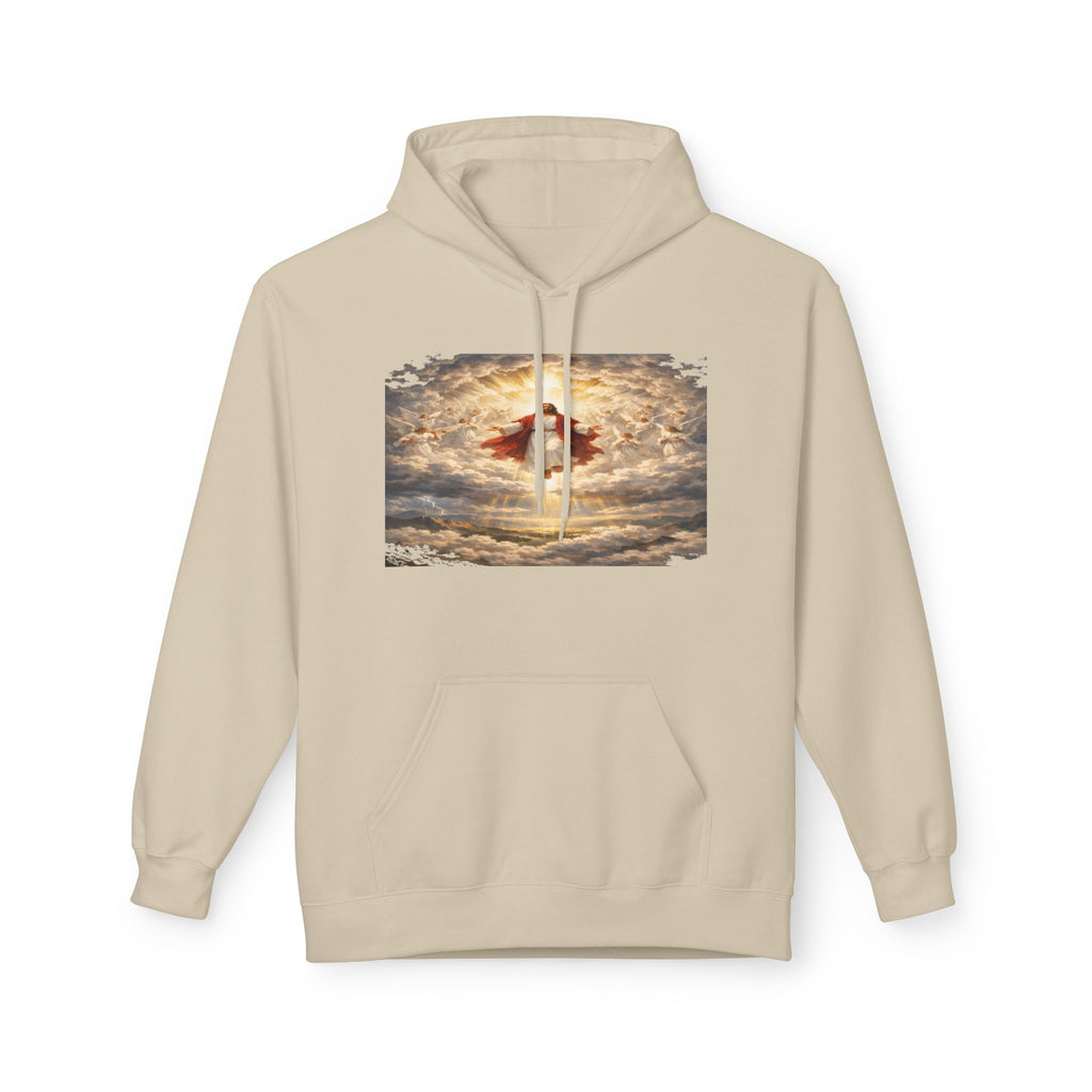 Jesus Christ Second Coming-Angel in the Clouds Hoodie — Spiritual Sunrise Graphic Hoodie