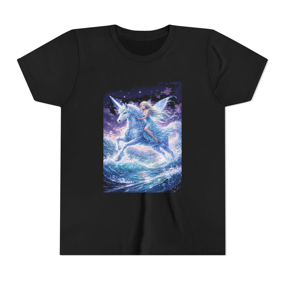 Youth Unicorn Tee — Magical Riding Mermaid on Ocean Wave