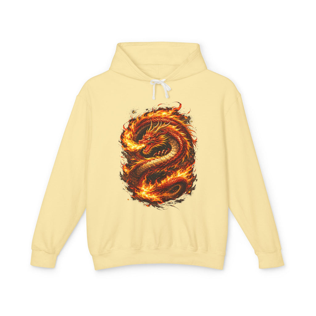 Flaming Dragon Hoodie — Fiery Mythical Dragon Graphic Sweatshirt