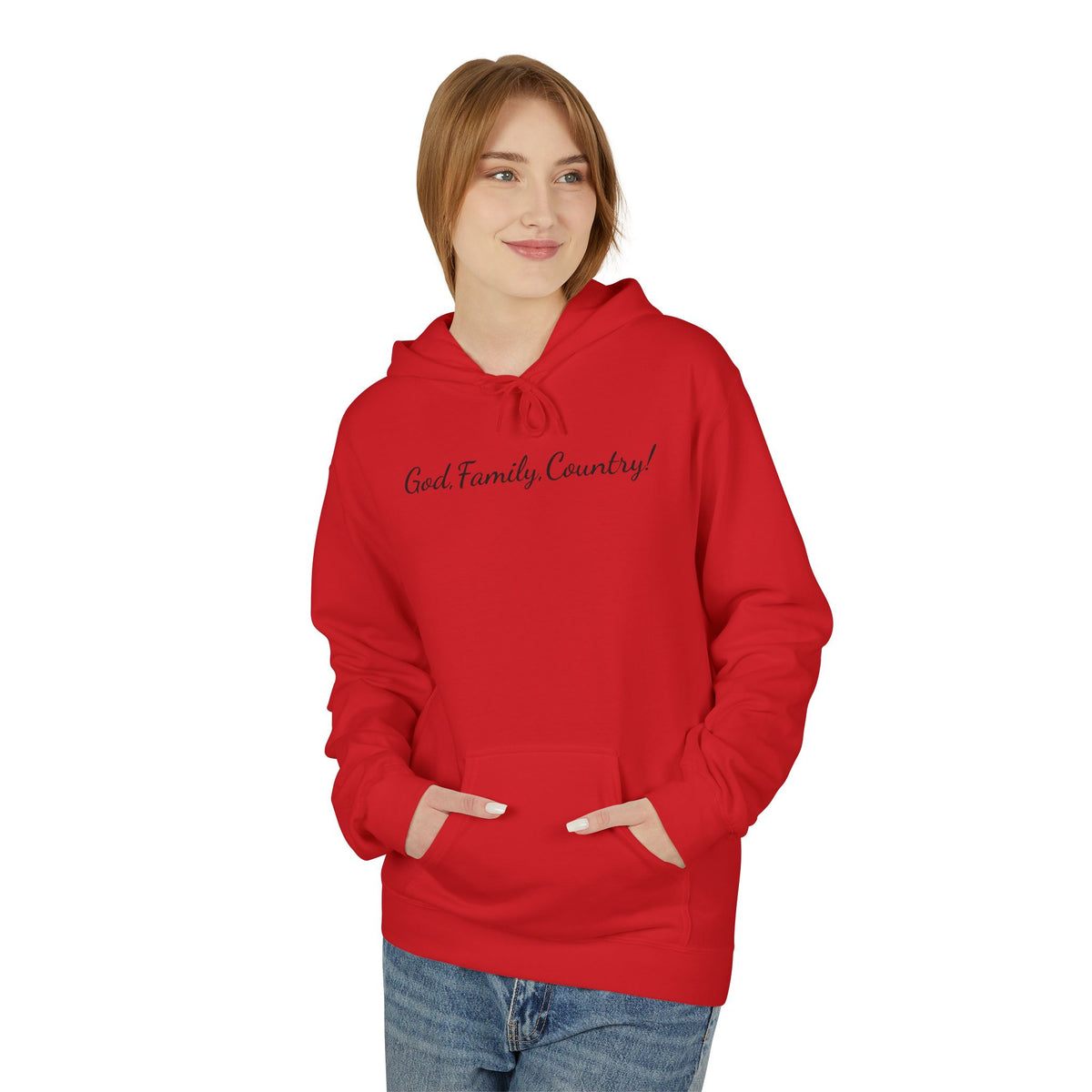 God, Family & Country Hoodie - Minimal Script Pullover for Patriotic Faithwear
