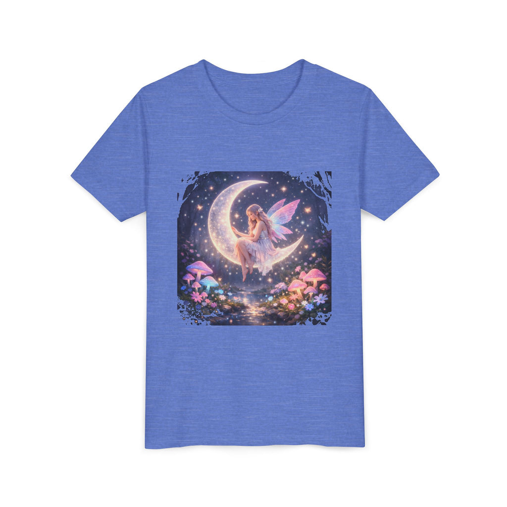 Youth Fairy Moon T-Shirt — Magical Fairy on Crescent Moon Tee for Kids