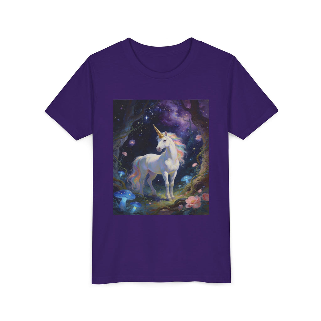 Youth Unicorn Tee — Magical Night Forest Unicorn Graphic Shirt