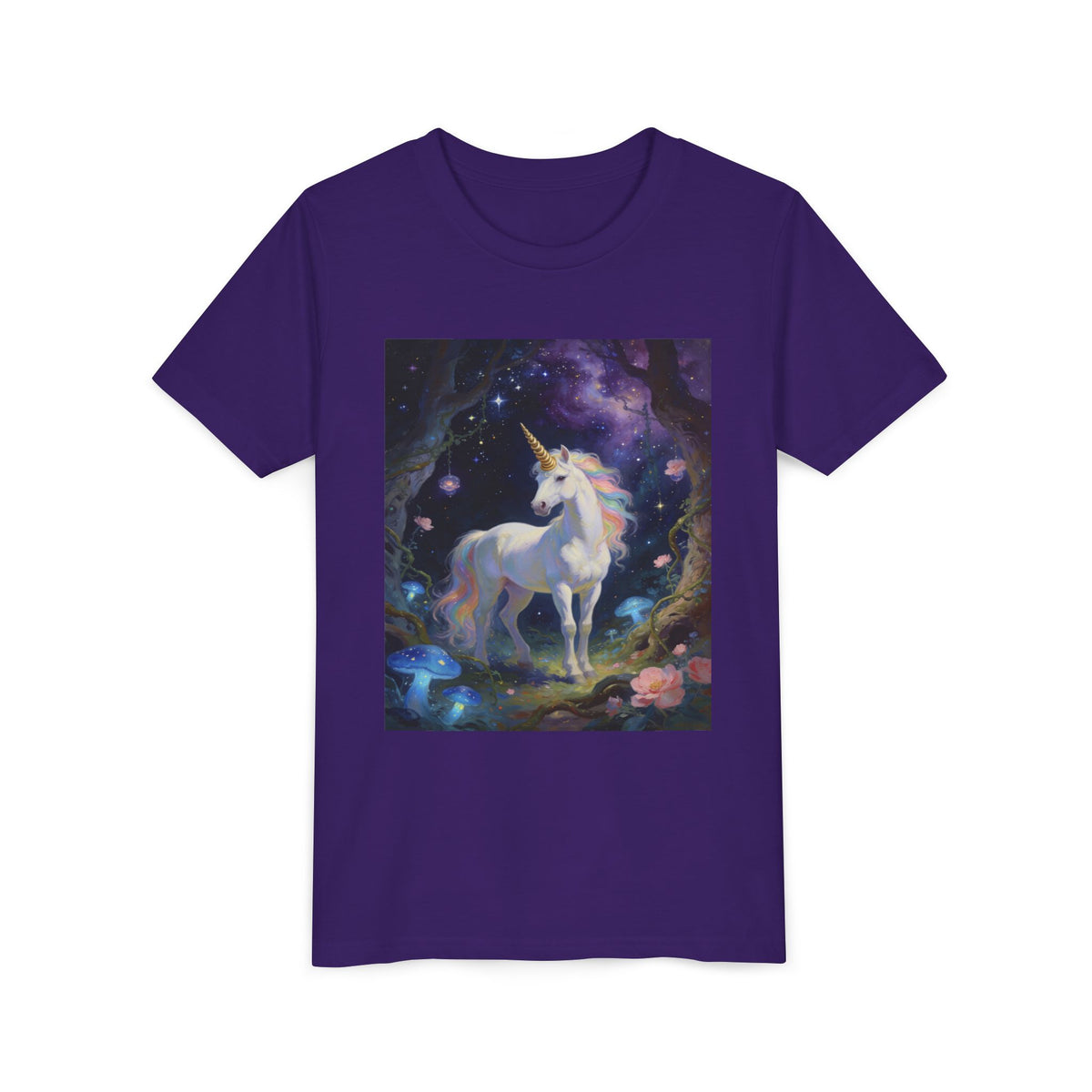 Youth Unicorn Tee — Magical Night Forest Unicorn Graphic Shirt