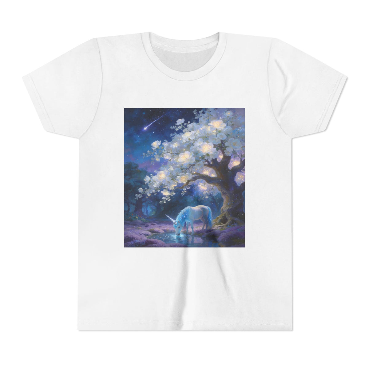 Youth Tee — Dreamy Moonlit Deer & Blossom Tree Graphic