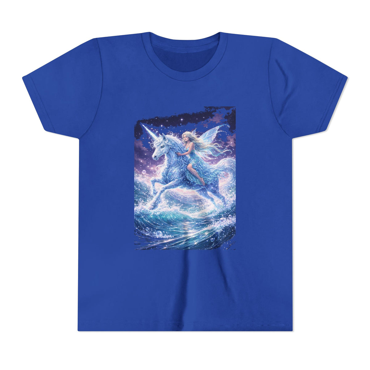 Youth Unicorn Tee — Magical Riding Mermaid on Ocean Wave