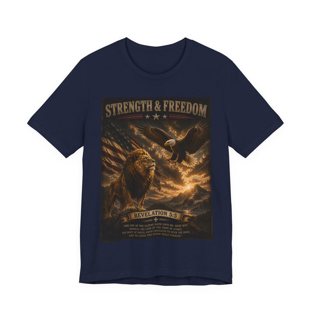 Strength & Freedom Christian Lion Tee – Revelation 5:5 Inspirational Graphic T-Shirt