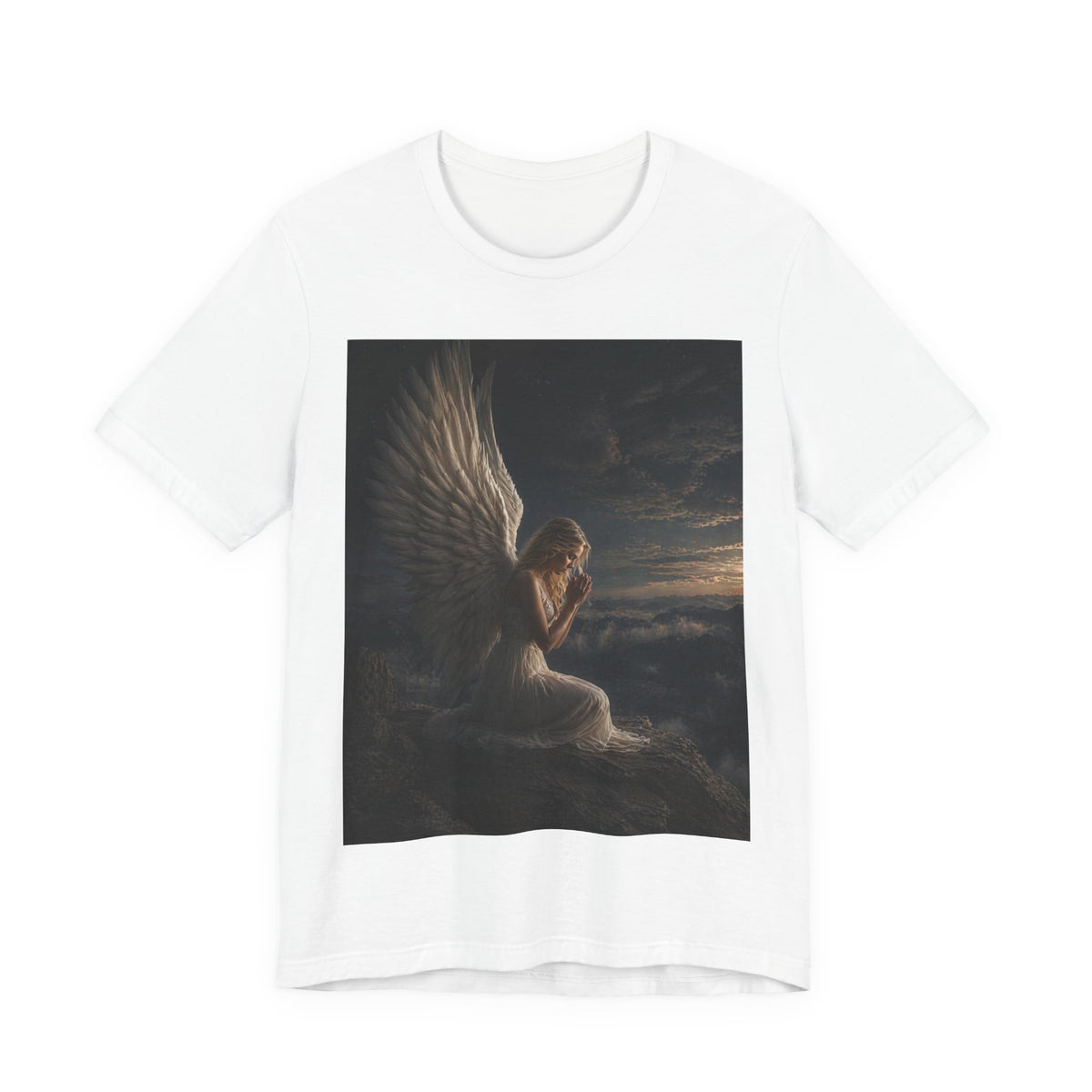 Angel Prayer Graphic Tee — Serene Winged Angel Shirt for Spiritual & Memorial Comfort