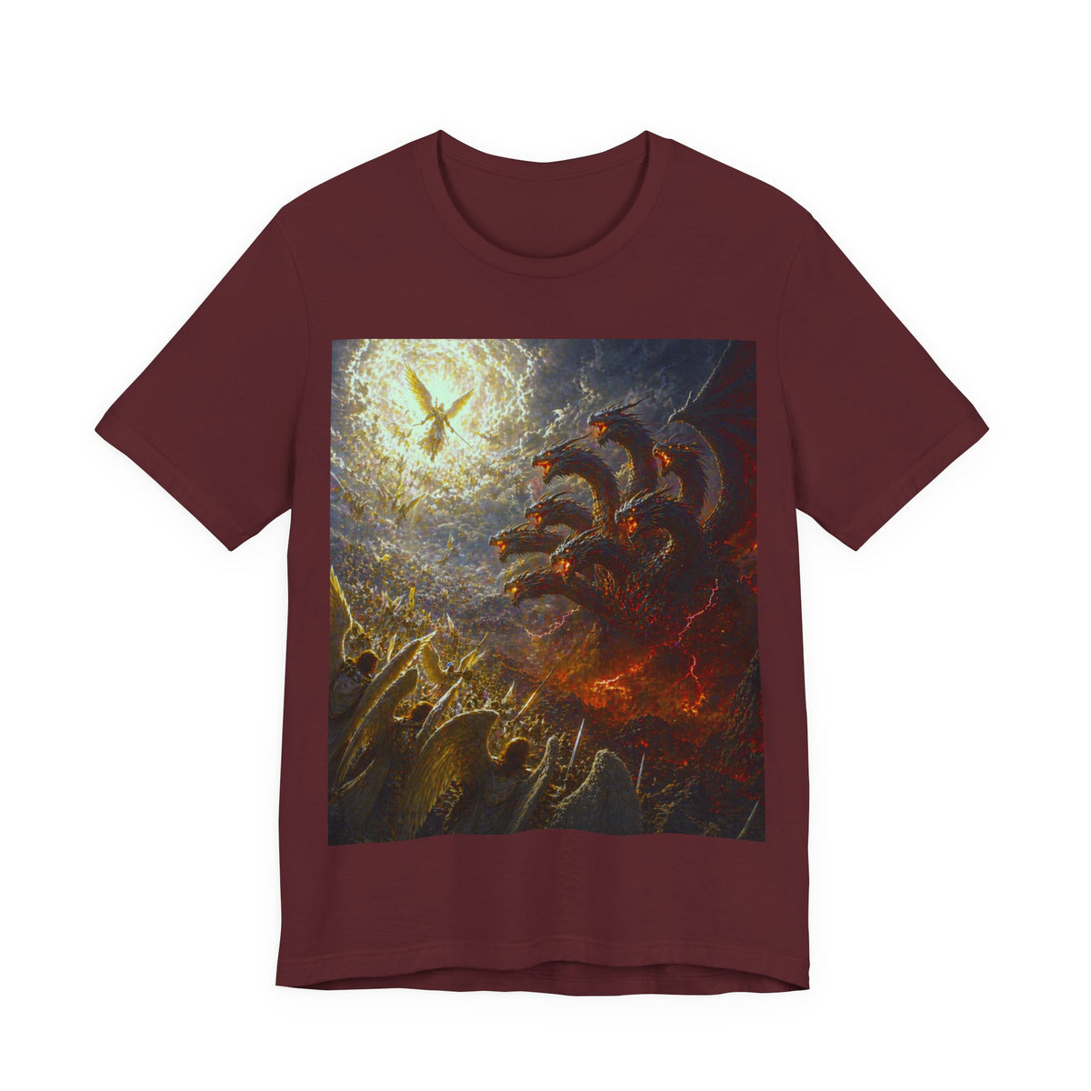 Apocalyptic Angel vs. Satan the 7 headed Dragon Graphic  T-Shirt